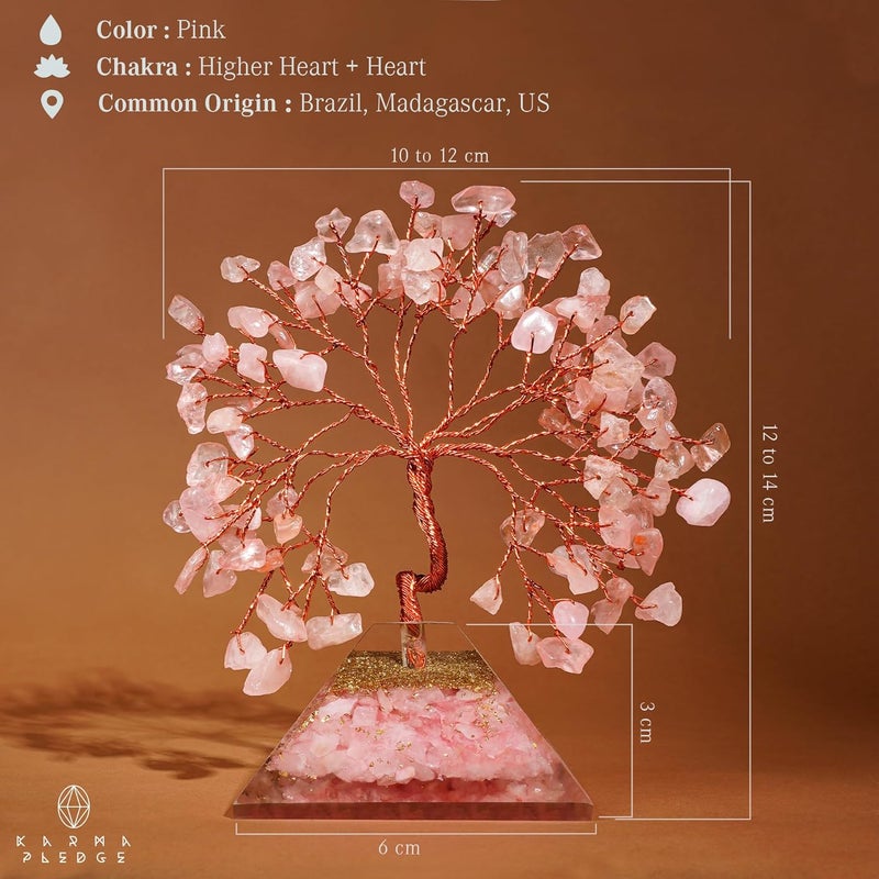 KARMAPLEDGE Rose Quartz Crystal Tree Good Luck Birthday Gifts for Womens, Mom, Home and Office Desk Decor, Pyramid Base Reiki Healing Stones & Chakra Tree of Life for Positive Energy, Money, Sucess - Image 3